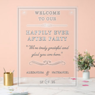 Simple Black and White Happily Ever After Wedding Acrylic Sign