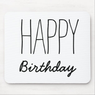 Simple Black And White Happy Birthday Typography Mouse Pad