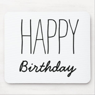 Simple Black And White Happy Birthday Typography Mouse Pad