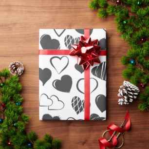 Simple Black and White Hearts Pattern Christmas Wrapping Paper
