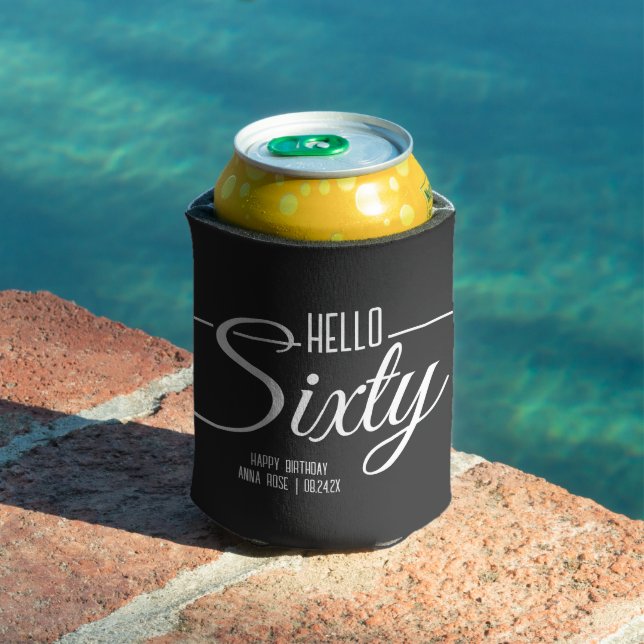 Simple Black and White Hello Sixty 60th Birthday Can Cooler (In Situ Pool)