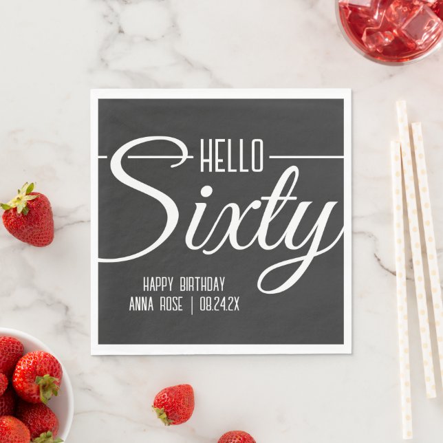 Simple Black and White Hello Sixty 60th Birthday Napkins (Insitu)