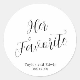 Simple Black and White Her Favorite Modern Wedding Classic Round Sticker
