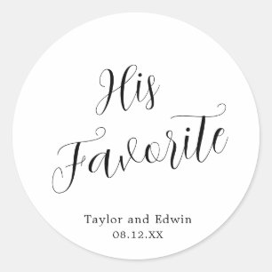 Simple Black and White His Favorite Modern Wedding Classic Round Sticker