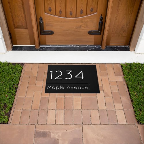 Simple Black and White House Number Street Name Doormat