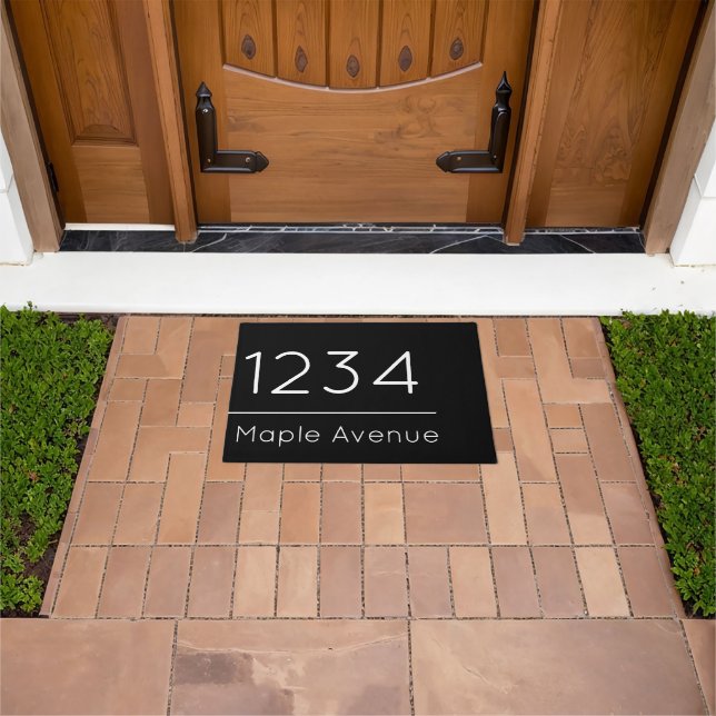 Simple Black and White House Number Street Name Doormat (Outdoor)