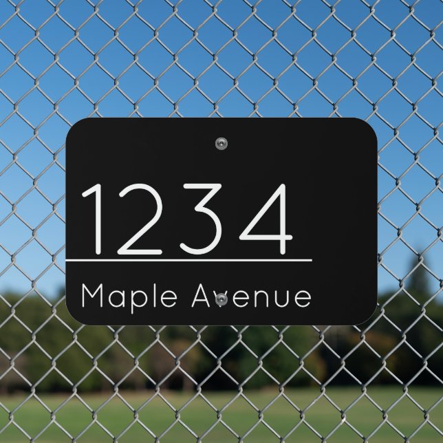 Simple Black and White House Number Street Name Metal Sign (In Situ(Fence))