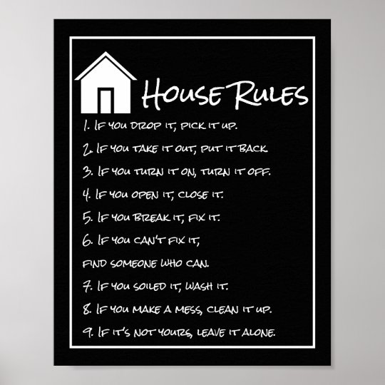 Simple Black and White House Rules Poster | Zazzle.com