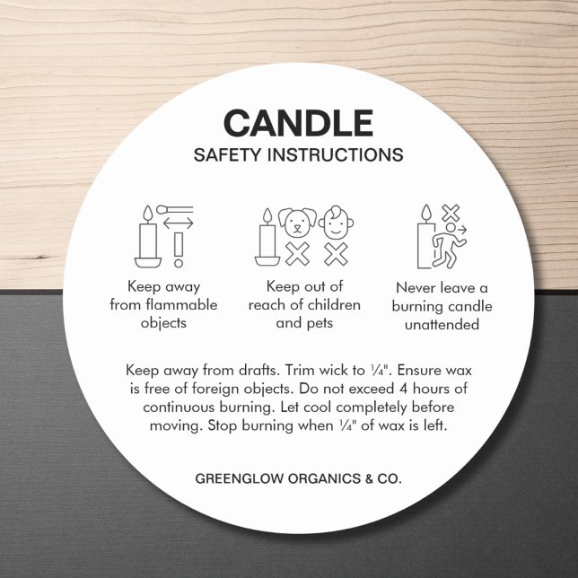 Simple Black and White Icons Candle Safety Label (Zazzle Simple Black and White Icons Candle Safety Label (Front))