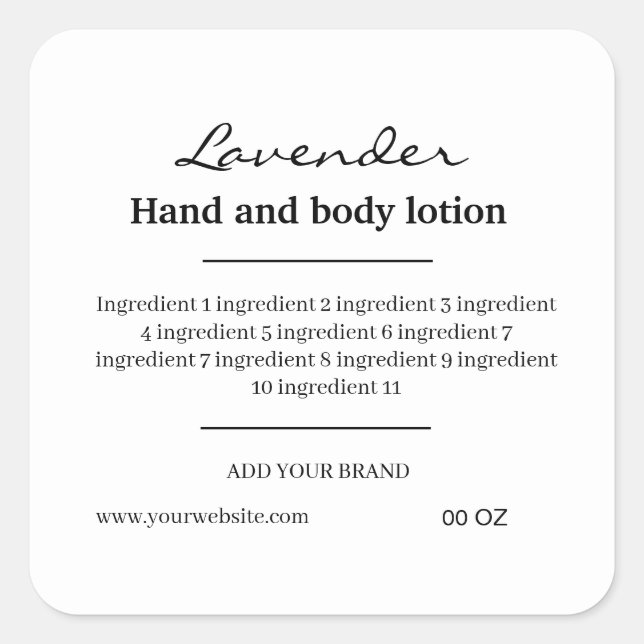 Simple black and white ingredients product label (Front)