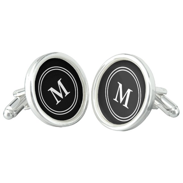 Simple Black and White Initial Letter Monogram Cufflinks (Angled)