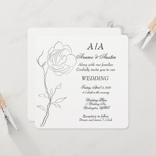 Simple Black and White Jasmine Stem Invitation