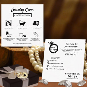 Simple Black and White Jewelry Care Instructions Square Business Card