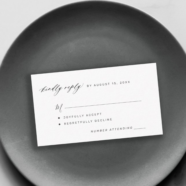 Simple black and white kindly replay wedding RSVP Enclosure Card (This is a MINI CARD. Bigger sizes available)