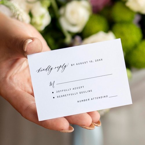 Simple black and white kindly replay wedding RSVP Enclosure Card