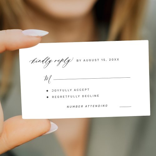Simple black and white kindly replay wedding RSVP Note Card