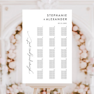 Simple Black and White Large Wedding Seating Chart Foam Board