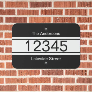 Simple Black and White Last Name Street Address  Metal Sign