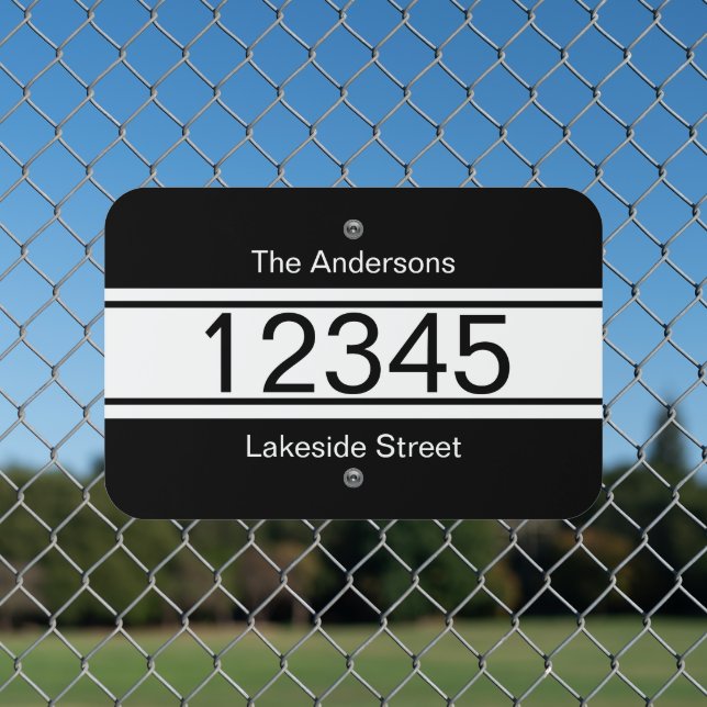 Simple Black and White Last Name Street Address  Metal Sign (In Situ(Fence))
