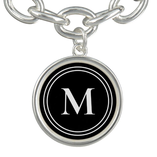 Simple Black and White Letter Monogram Initial  Bracelet (Design)