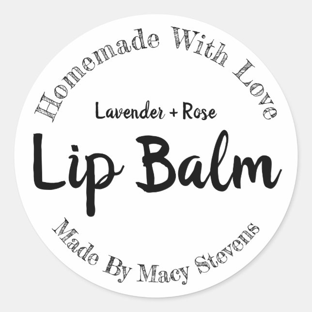 Simple Black And White Lip Balm Pot Labels (Front)
