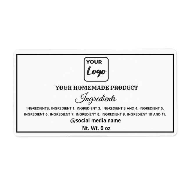 Simple black and white logo ingredients label (Front)