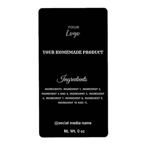 Simple black and white logo ingredients label
