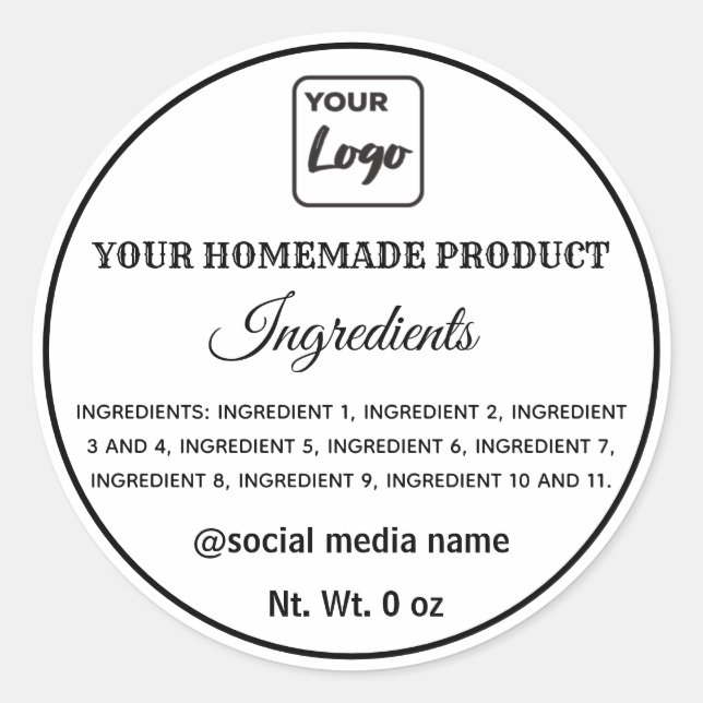 Simple black and white logo ingredients square sti classic round sticker (Front)
