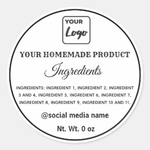 Simple black and white logo ingredients square sti classic round sticker