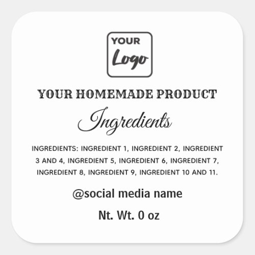 Simple black and white logo ingredients square sticker