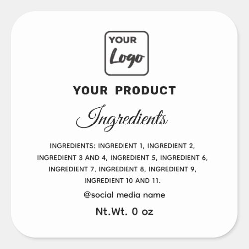 Simple black and white logo product ingredients sq square sticker