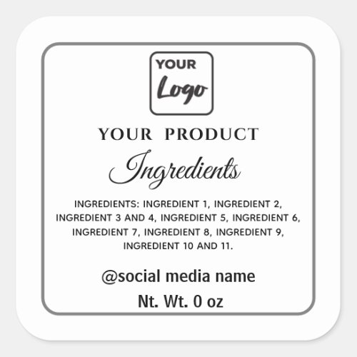 Simple black and white logo product ingredients sq square sticker