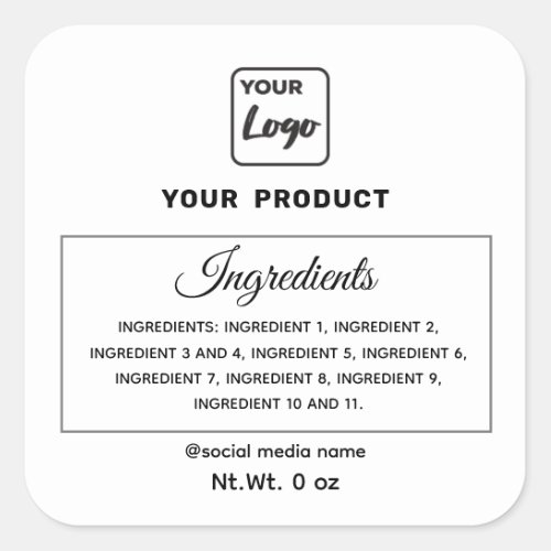 Simple black and white logo product ingredients  square sticker