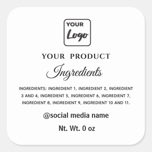 Simple black and white logo product ingredients square sticker