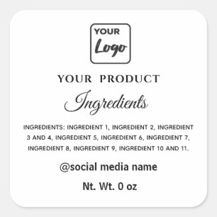 Simple black and white logo product ingredients square sticker