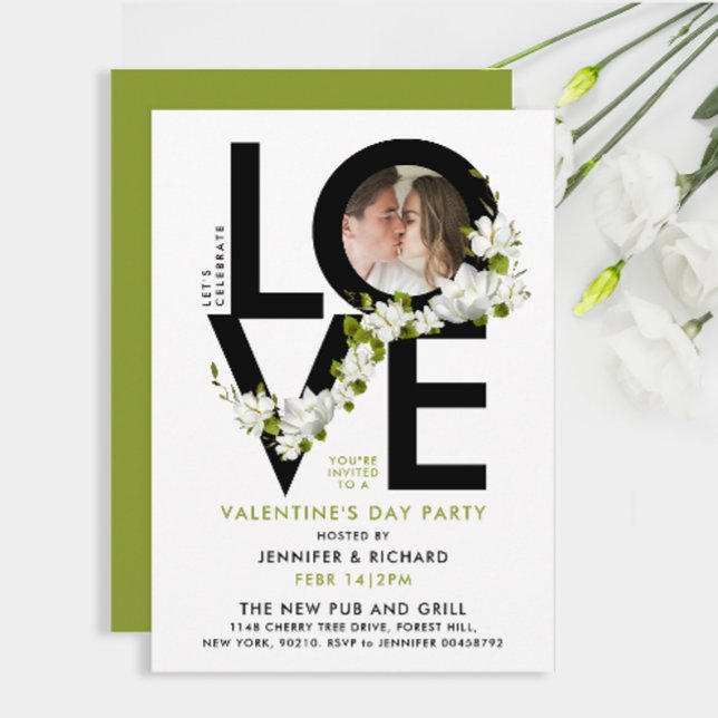 Simple Black And White Love Script Photo Floral Invitation (Creator Uploaded)