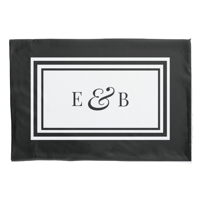 Simple Black and White Luxury Monogram Initials Pillow Case (Front)