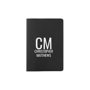 Simple Black And White Masculine Monogram Passport Holder