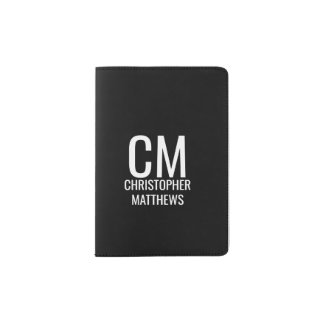 Simple Black And White Masculine Monogram  Passport Holder