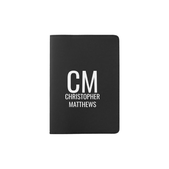 Simple Black And White Masculine Monogram  Passport Holder (Front)