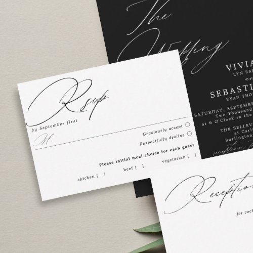Simple Black and White Meal Choice RSVP Card