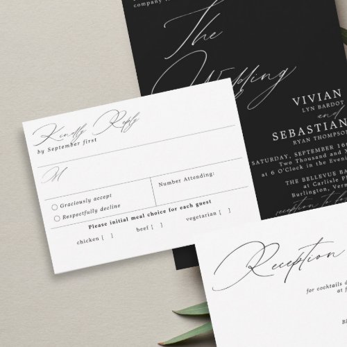 Simple Black and White Meal Choice RSVP Card