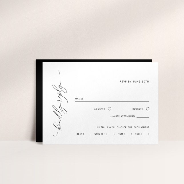Simple Black and White Meal Choice RSVP Reply Card (Creator Uploaded)