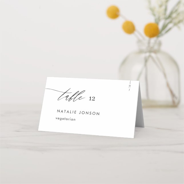 Simple Black And White Meal Choice Wedding Place Card (Front)