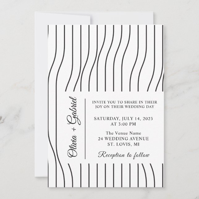 Simple black and white. Minimal formal Wedding  Invitation (Front)