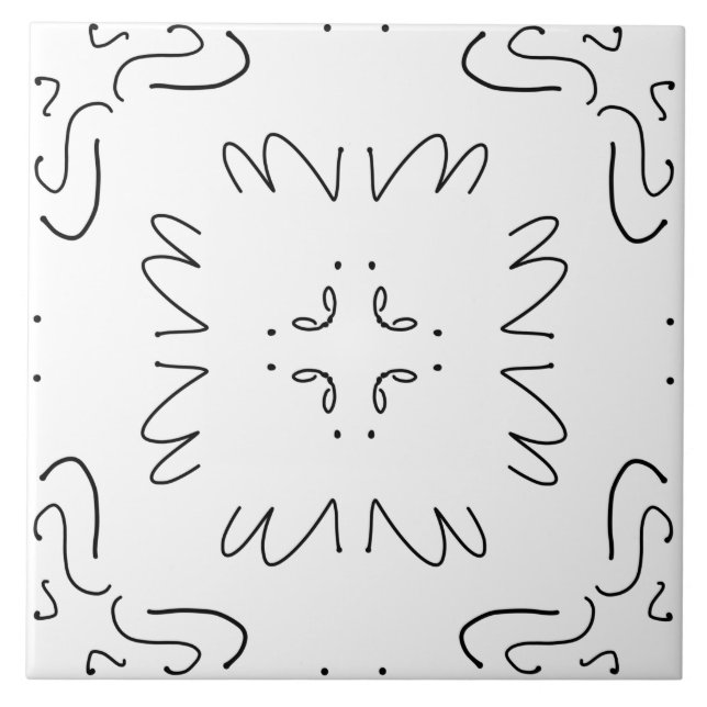 simple black and white minimal pattern ceramic tile (Front)