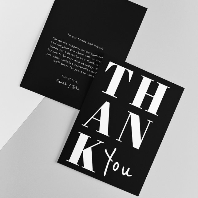 Simple Black and White Minimalist Bold Wedding Thank You Card (Front / Back)