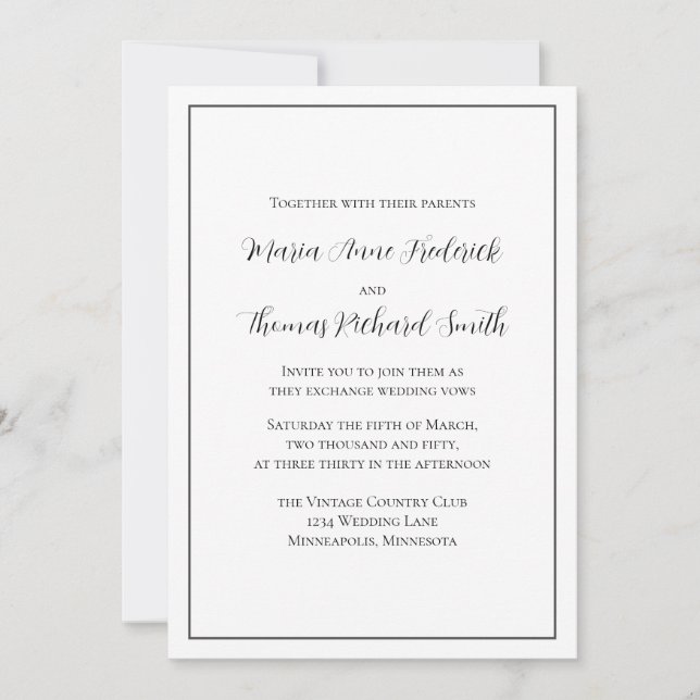 Simple Black and White Minimalist Calligraphy  Invitation (Front)