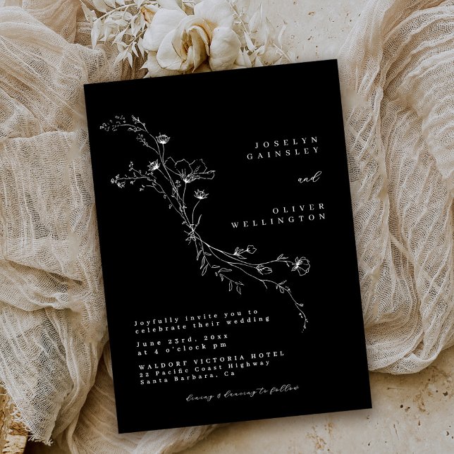 Simple Black and White Minimalist Floral Wedding Invitation (Creator Uploaded)