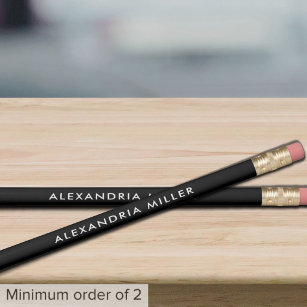 Simple Black and White Minimalist Personalized Pencil